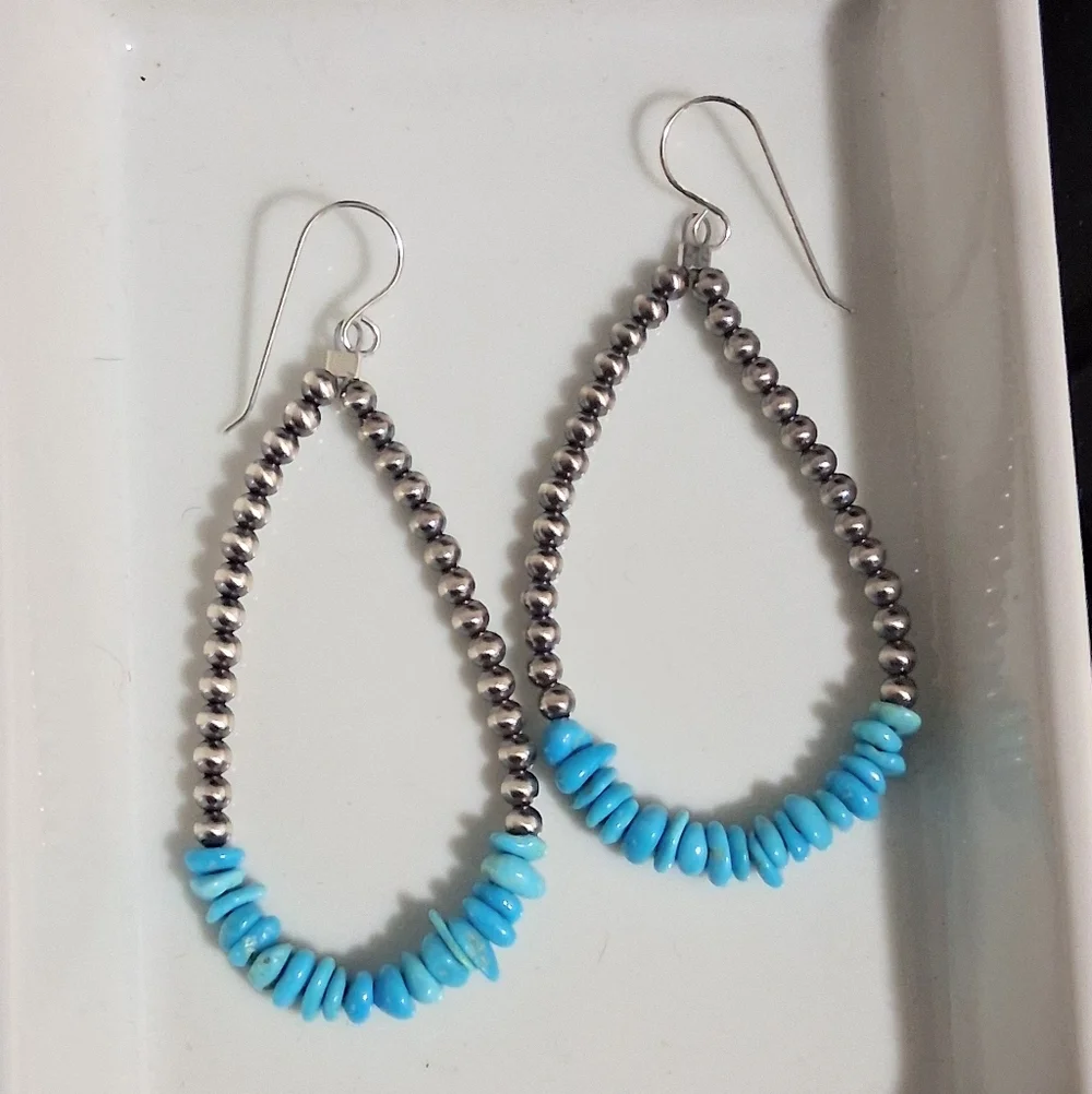 SLEEPING BEAUTY TURQUOISE AND DESERT PEARL DROP EARRINGS - Picture 3 of 3